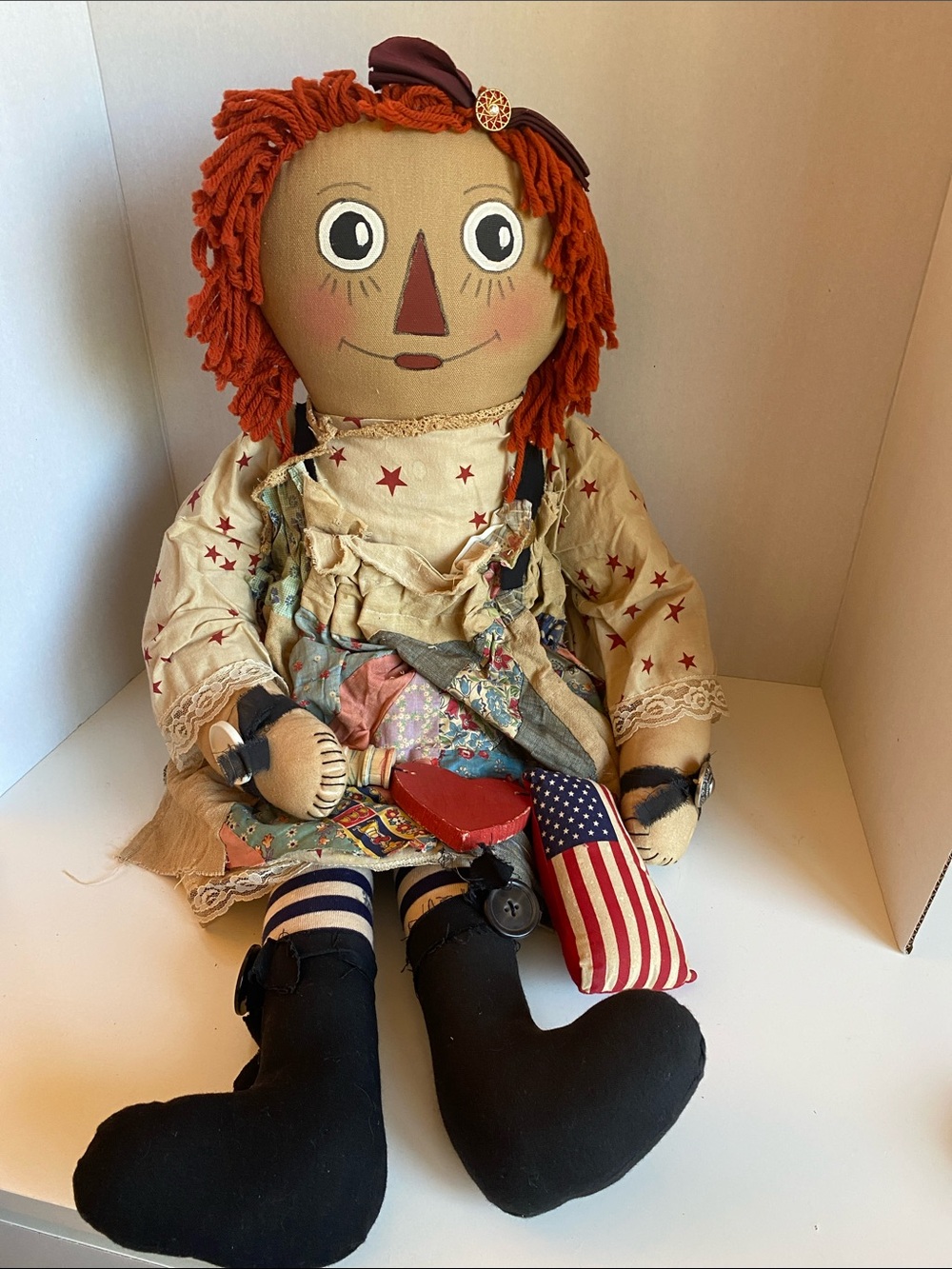 Vintage Large Raggedy Ann Handmade American Country Rag Doll